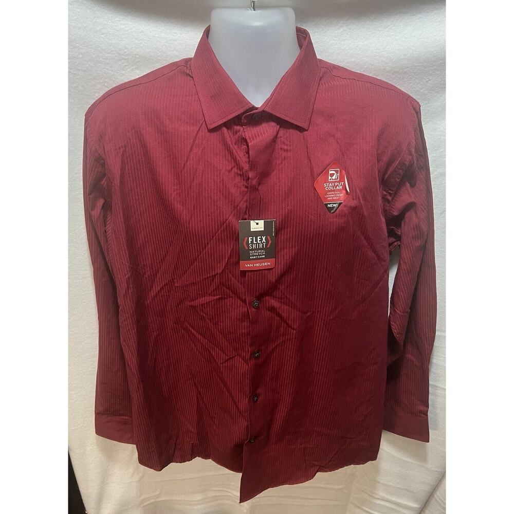 Van Heusen Dress Shirt Mens Large 16-16 1/2 Regular Port Red Flex Fit